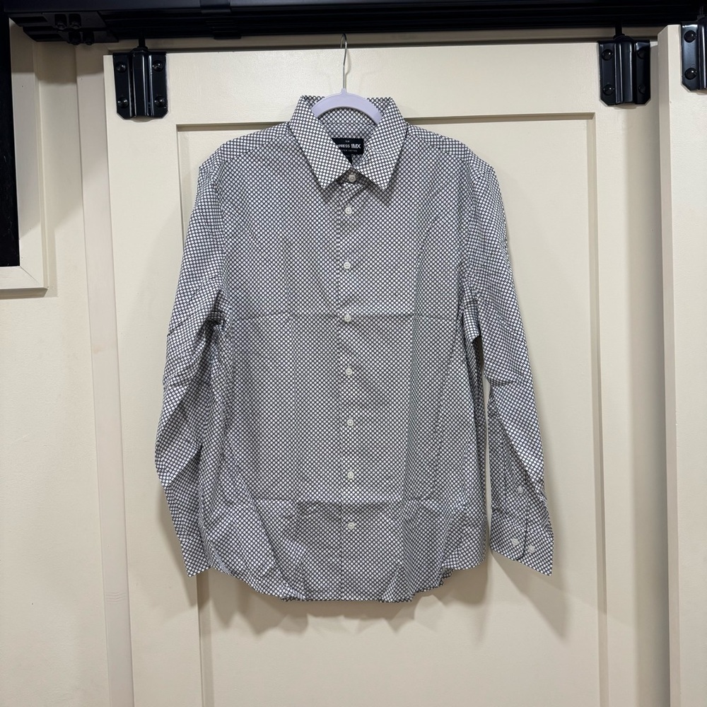 Express Monochrome Patterned Button Down Shirt Large Slim